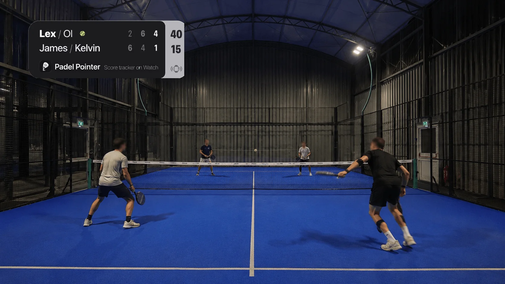 Padel match video with a Padel Pointer Studio scoreboard overlay